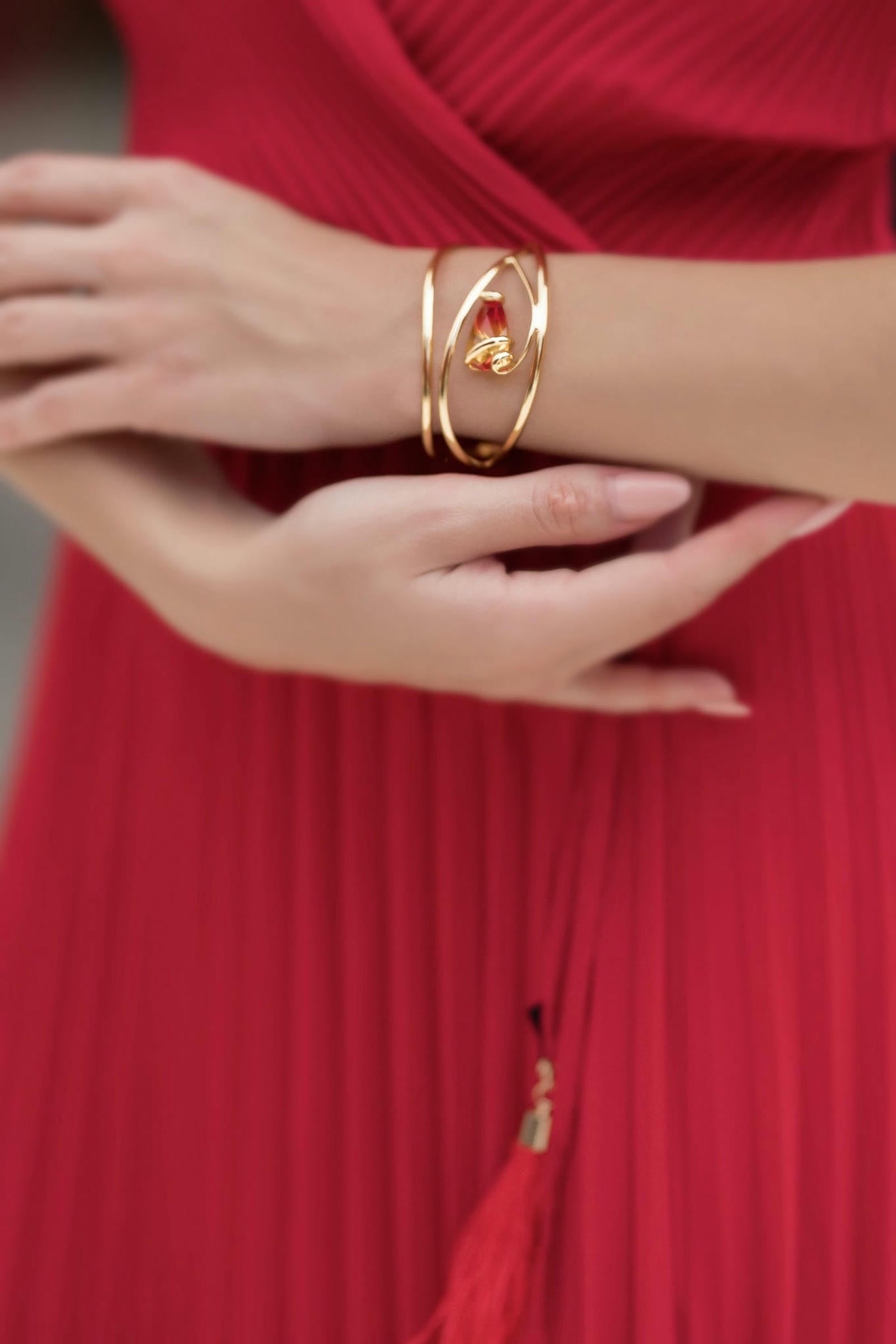 Astral Amber-Gold-Plated Crystal Italian Cuff -Tresor Collection by Viola