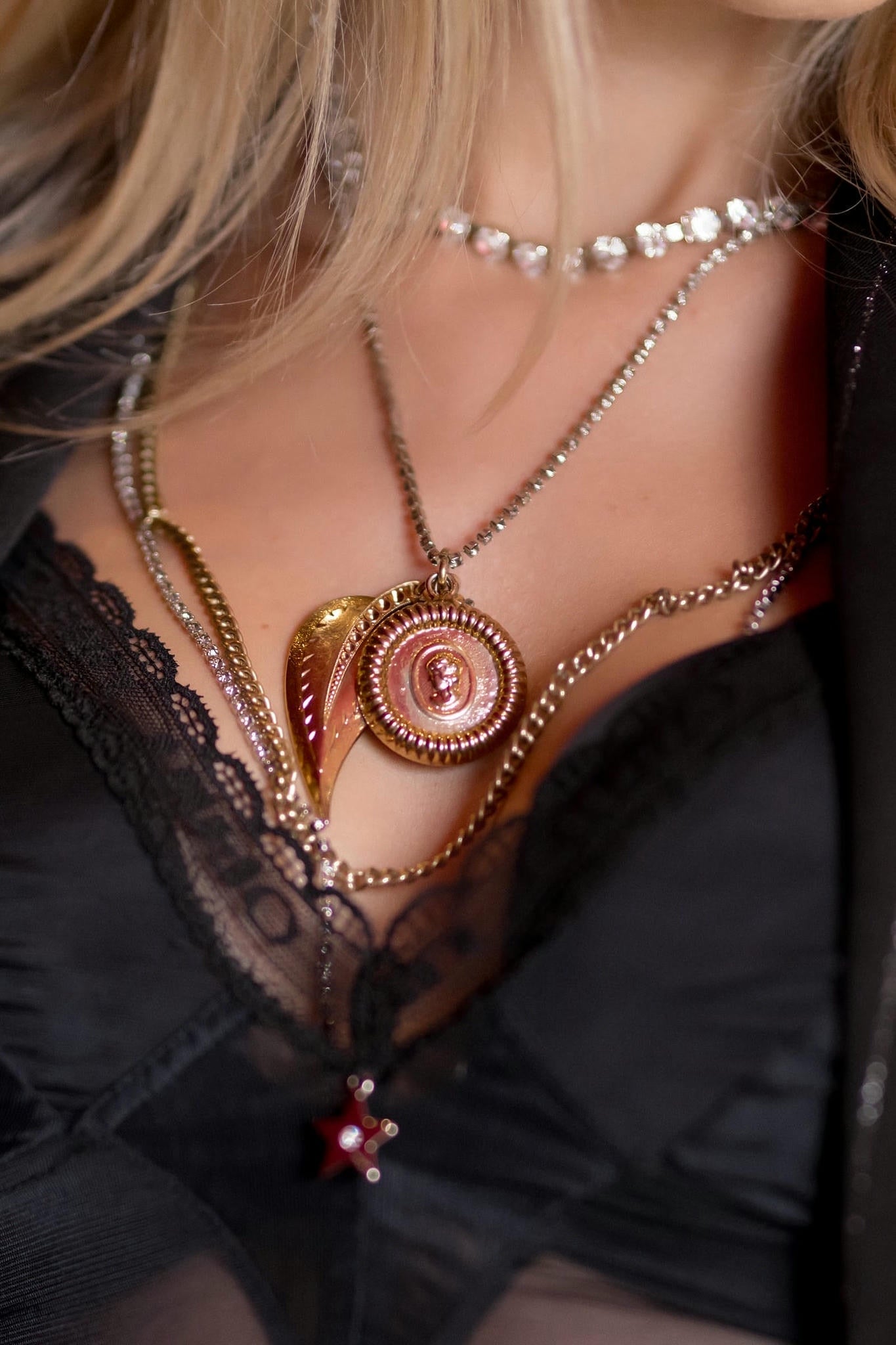 Layered Crystal Pendant Necklace – Statement Charms-Tresor Collection by Viola