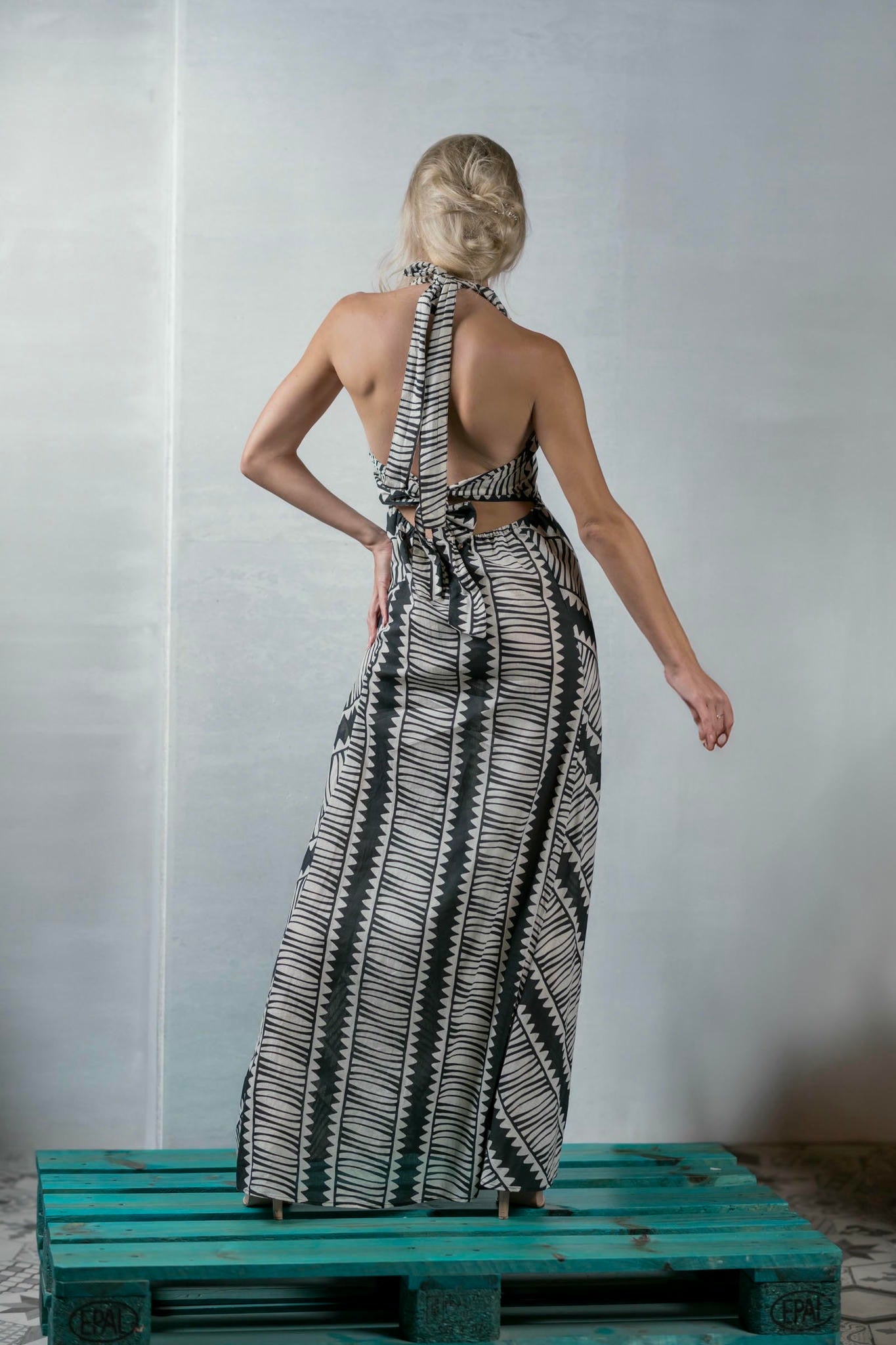 Geometric Halter Maxi Dress-luna collection by viola