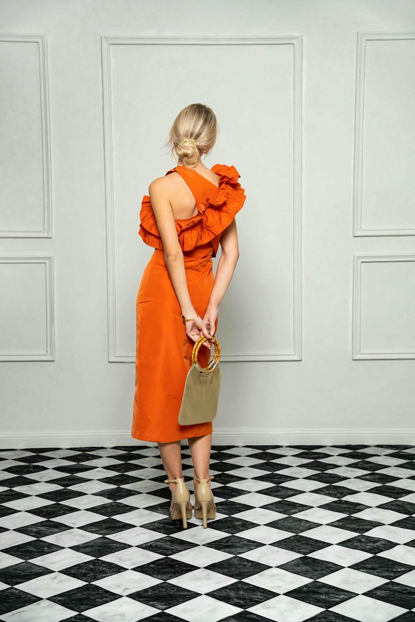 Saffron Ruffle Orange Midi Dress