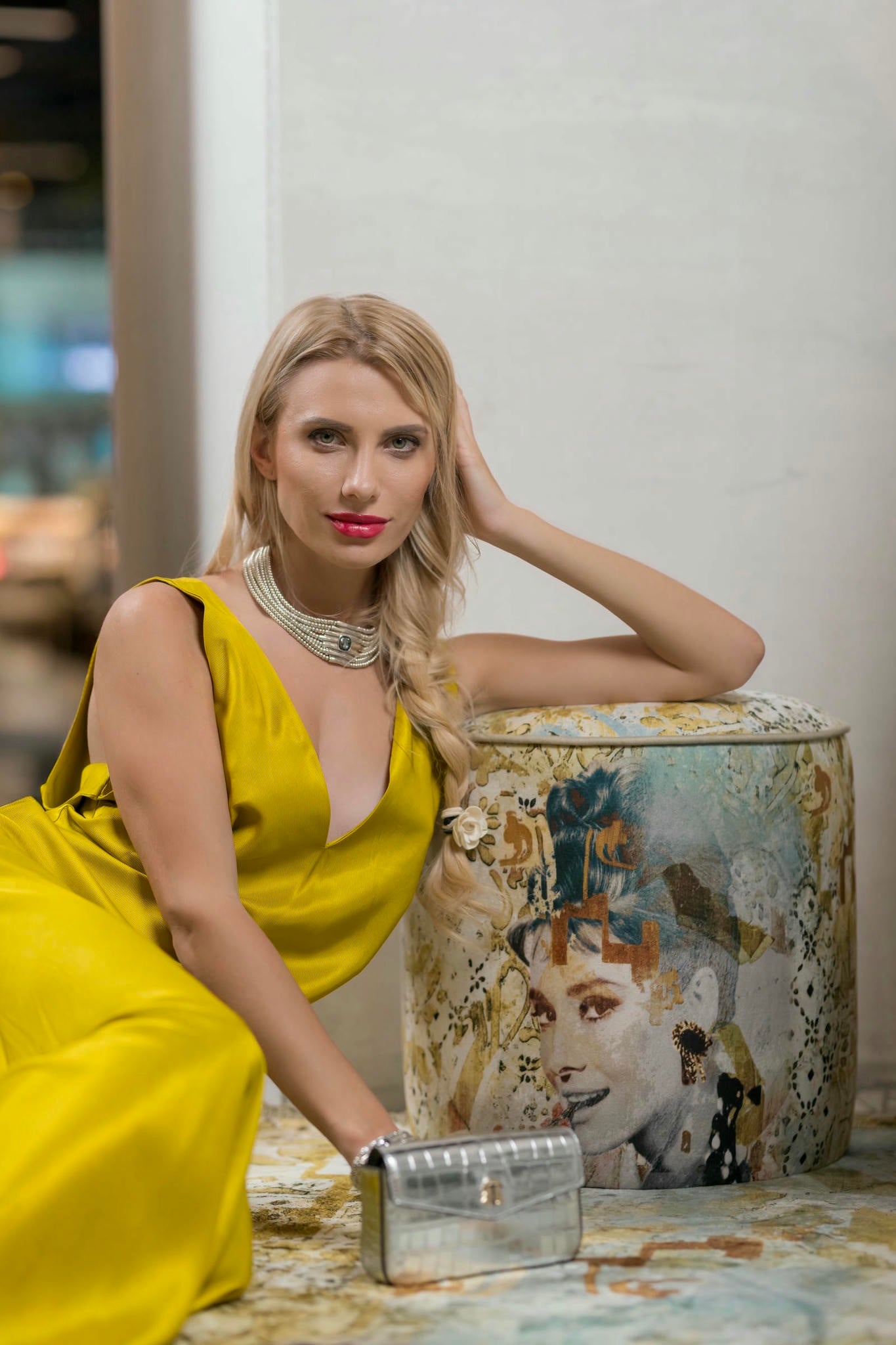 a model wearing a Satin Lime Zest Maxi Evening Gown