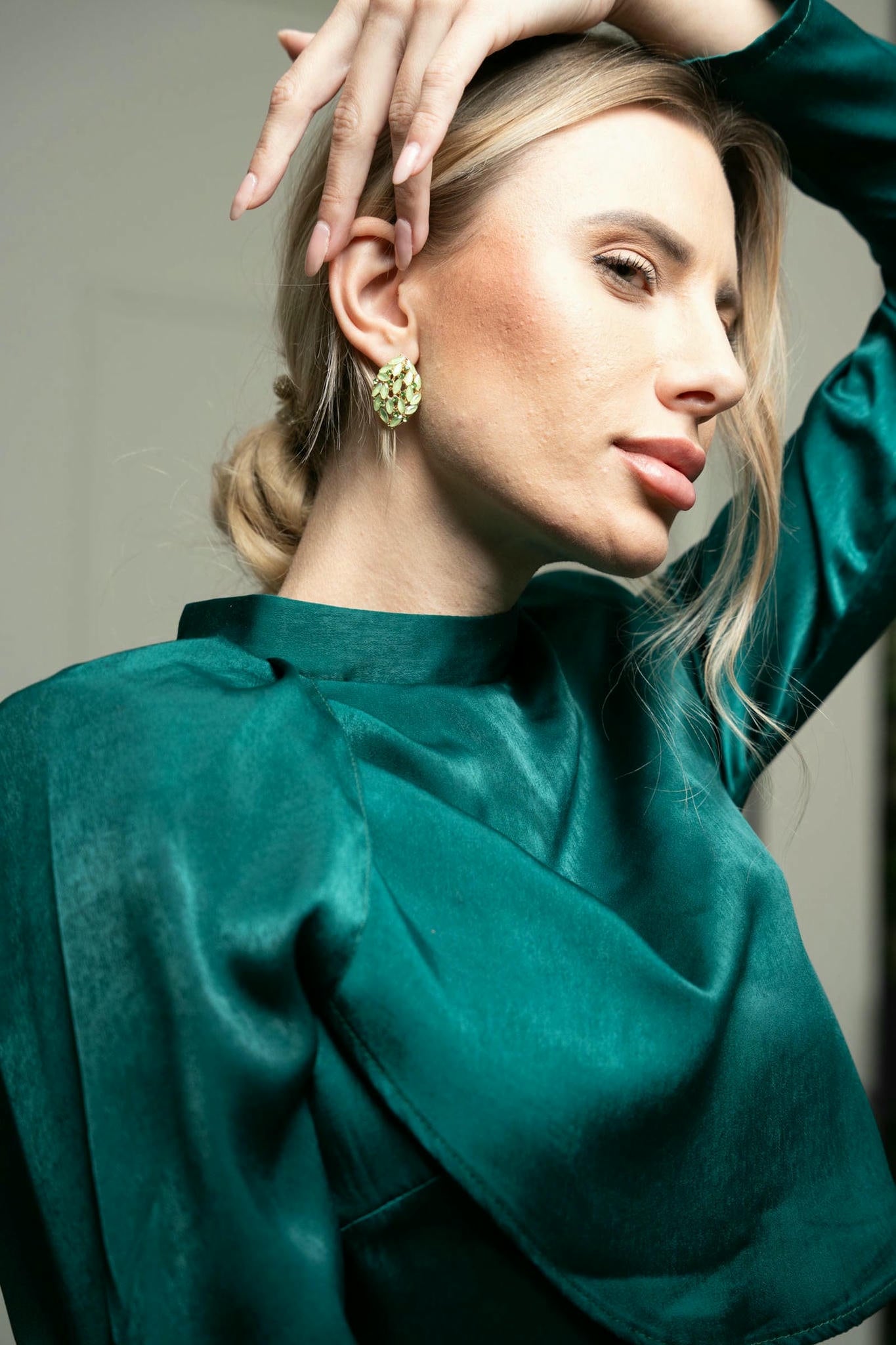 18 k gold plated with green gemstones statement earring-tresor collection-viola