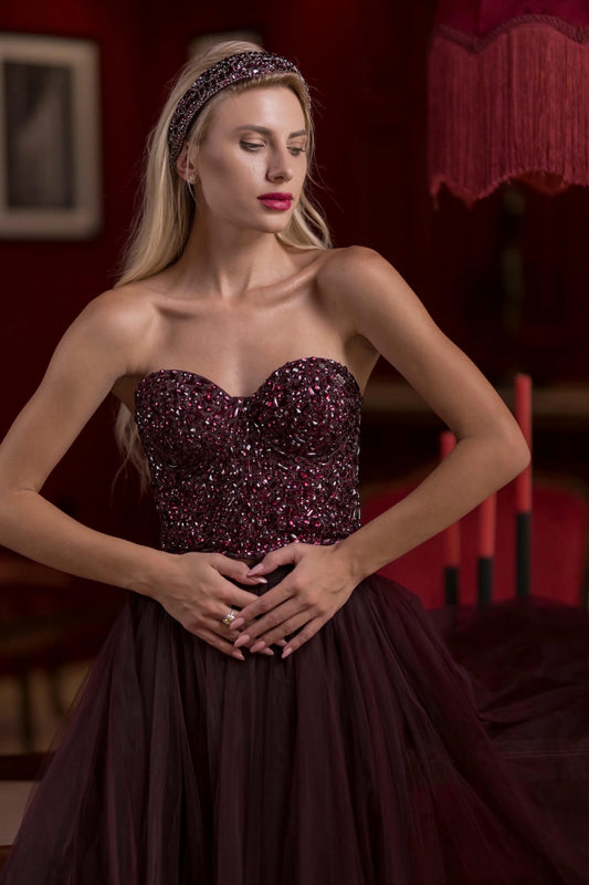 Amethyst Crystal Headband – Satin Base in Deep Plump Tones-Tresor Collection by Viola