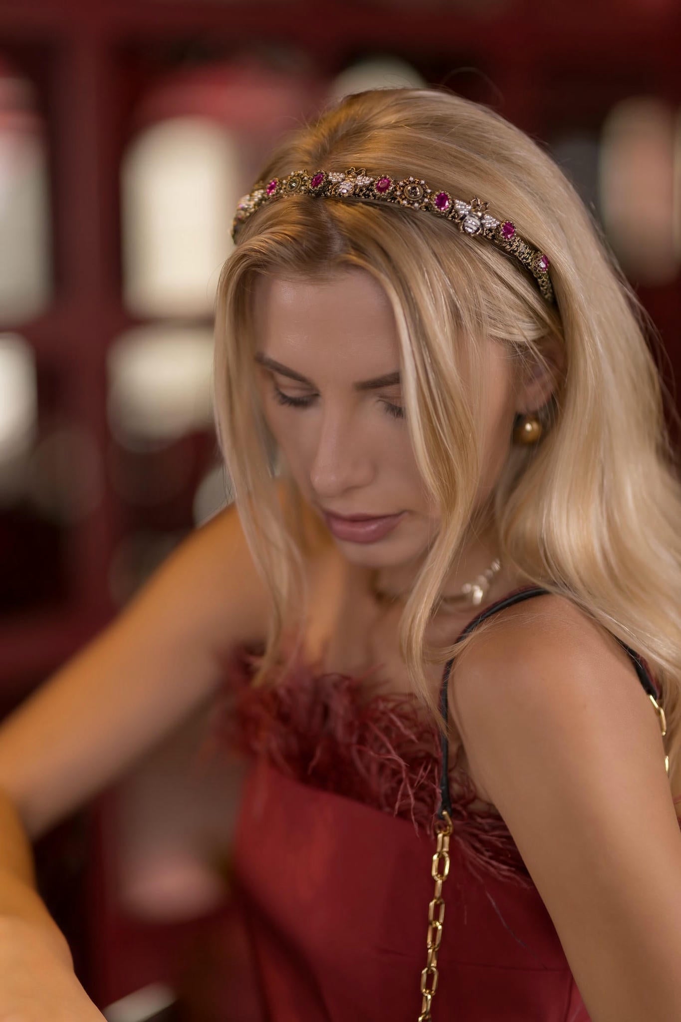 Antique Rose Crystal Headband – Vintage-Inspired Gold Finish-Tresor Collection by Viola