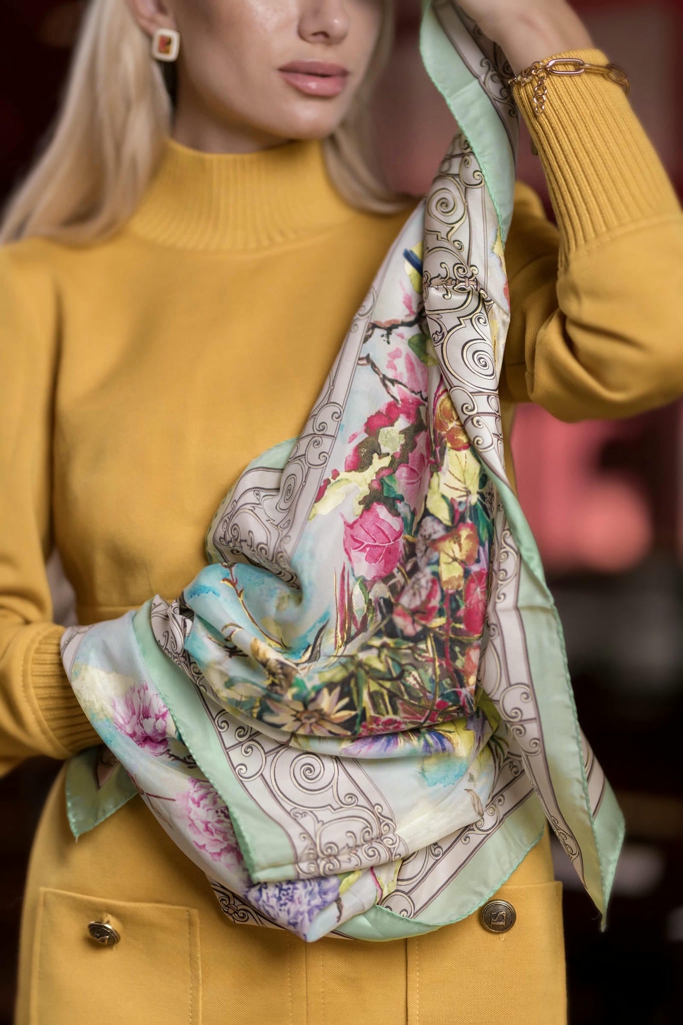 Italian Silk Floral Scarf – Pastel Print from Lake Como