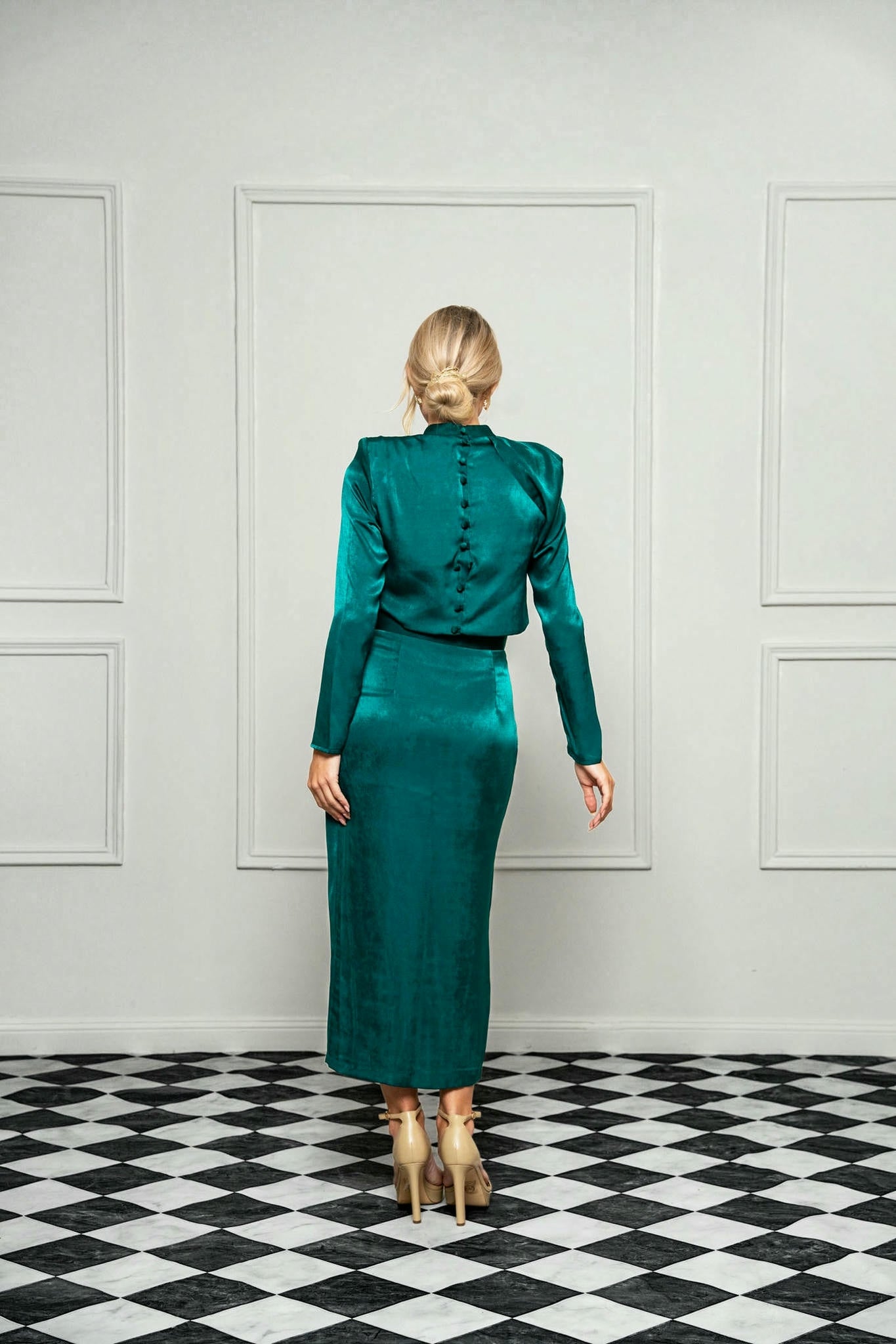 Sculpted Satin Set – Burnt Orange and Emerald Green