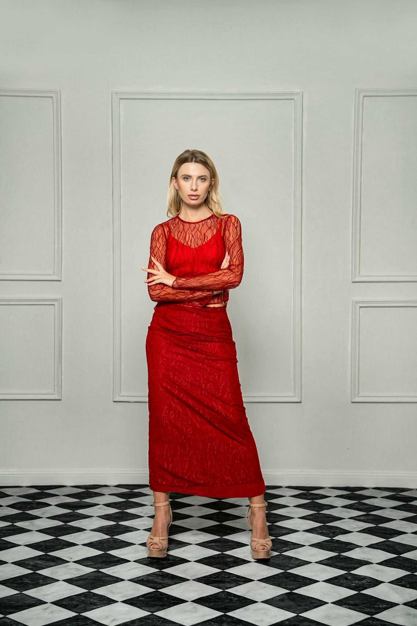 Scarlet Illusion Red Lace Set