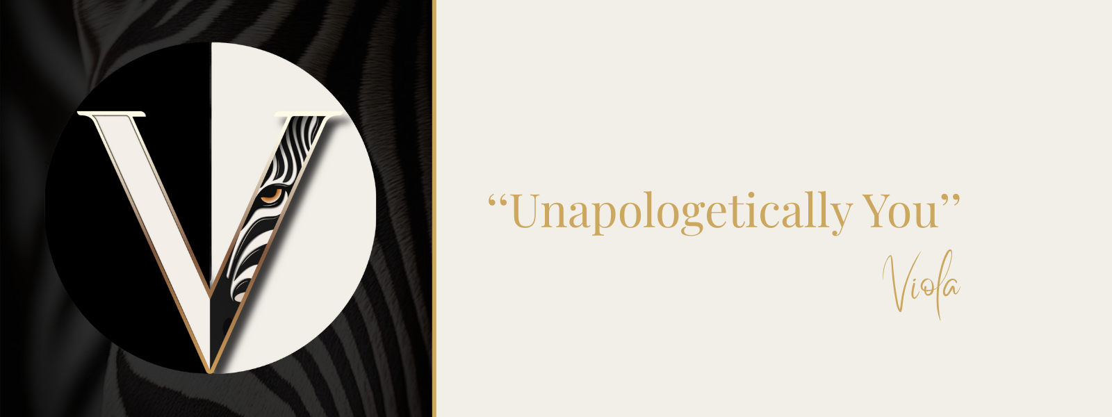 Logo with a stylized 'V' and text 'Unapologetically You Viola' on a black and white background.