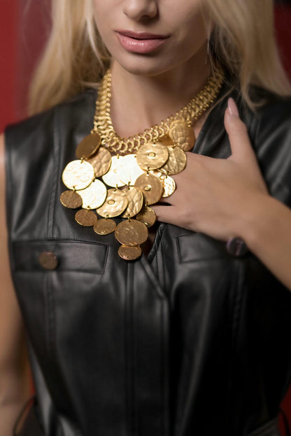 Gold Hand-Hammered Necklace – One-of-a-Kind Statement Piece-Tresor Collection by Viola 