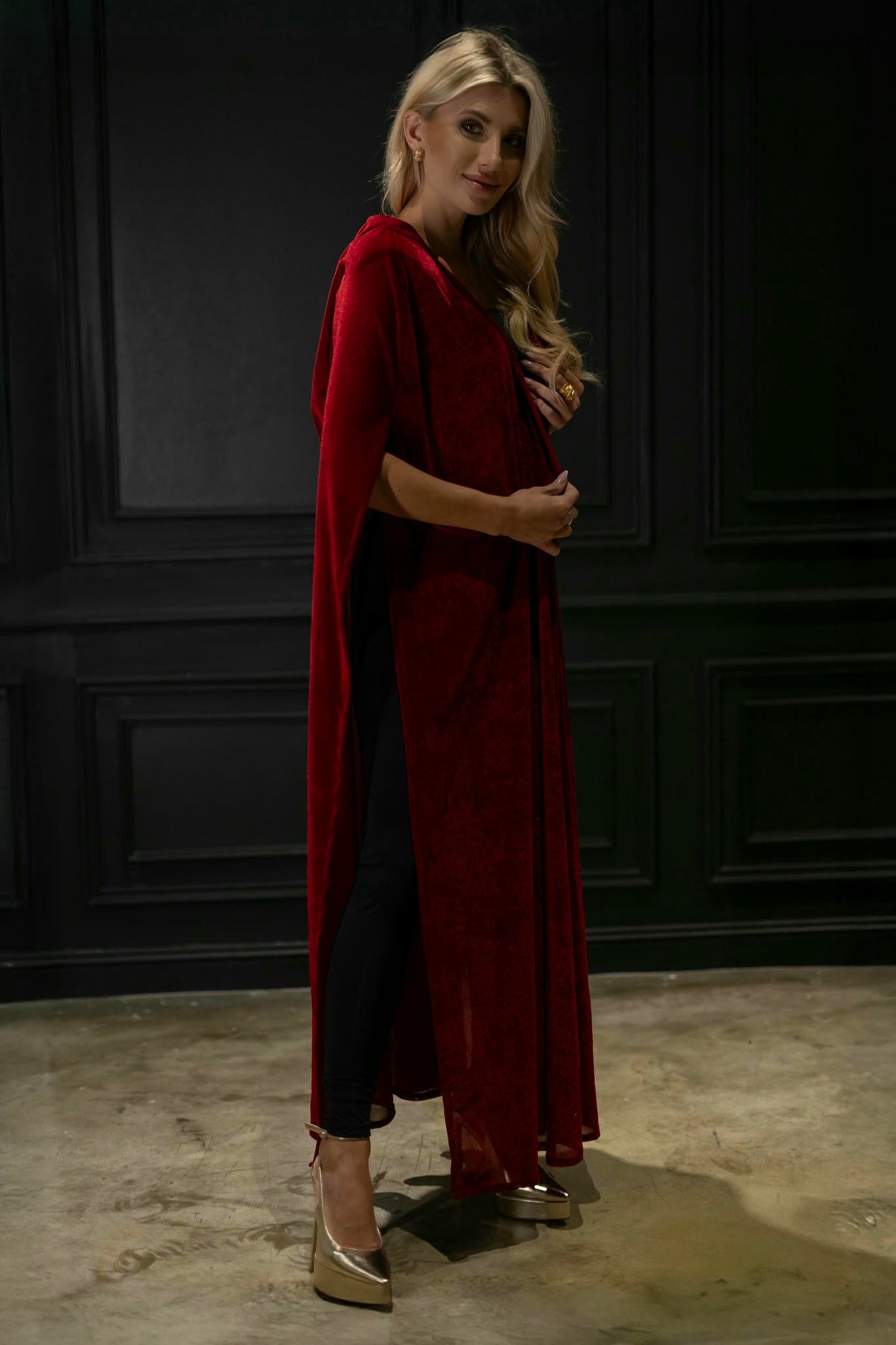 Red Satin Dress with Velvet Cape - Andalusian Inspired Set