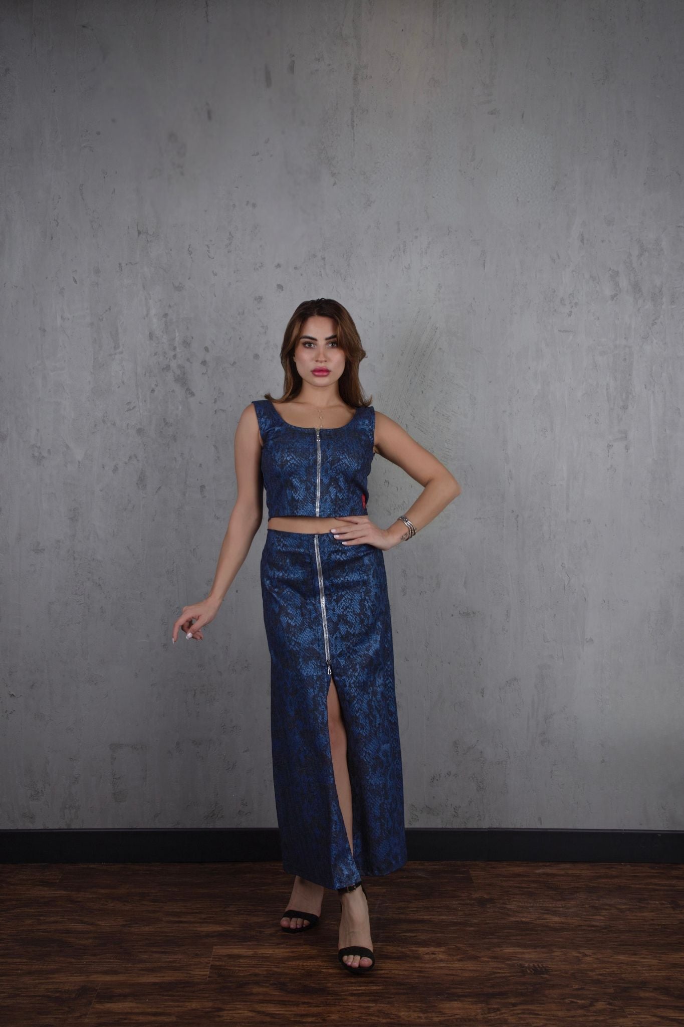 viola-denim-nostalgia-collection-top-skirt-set-blue-front