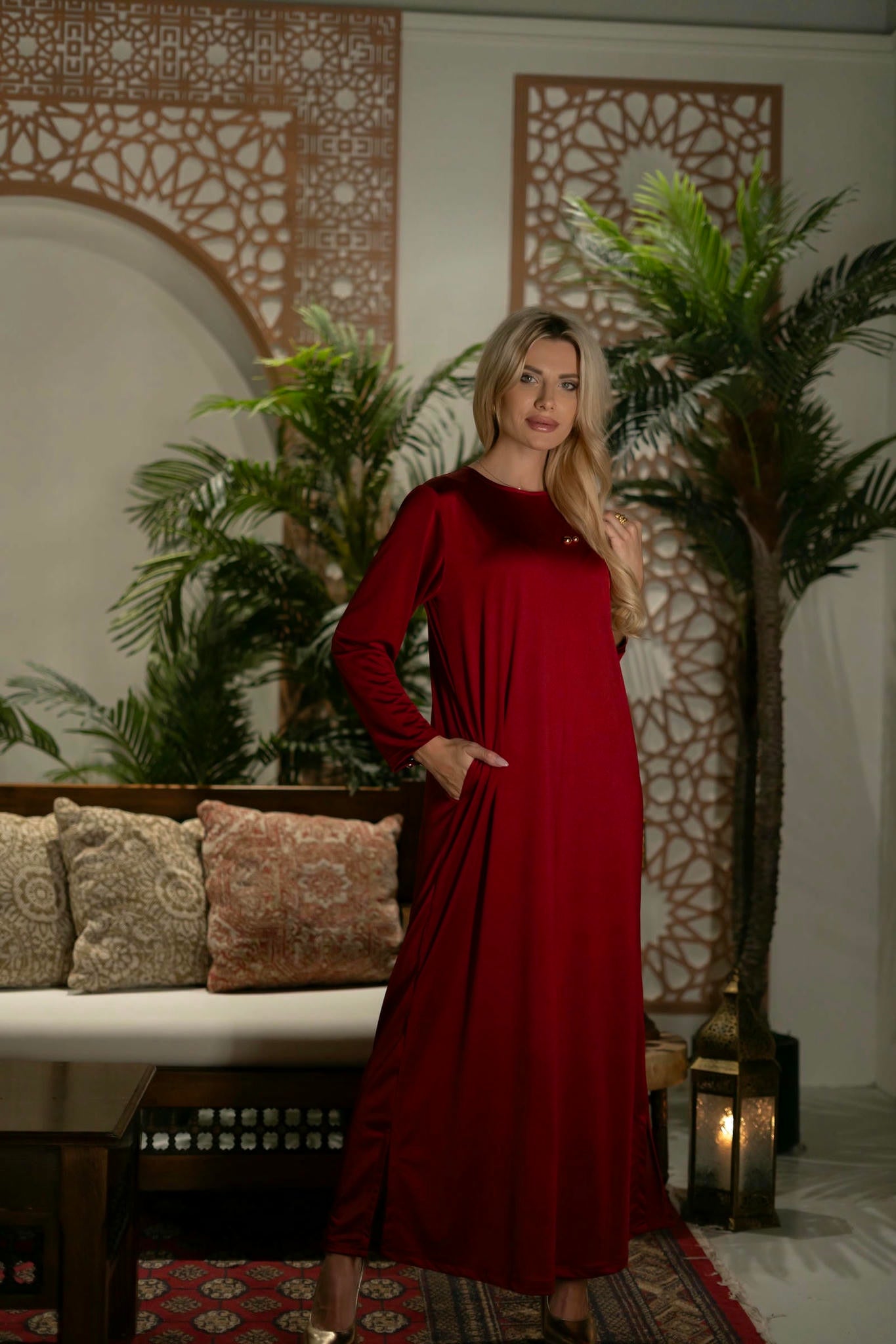 Red Satin Dress with Velvet Cape - Andalusian Inspired Set