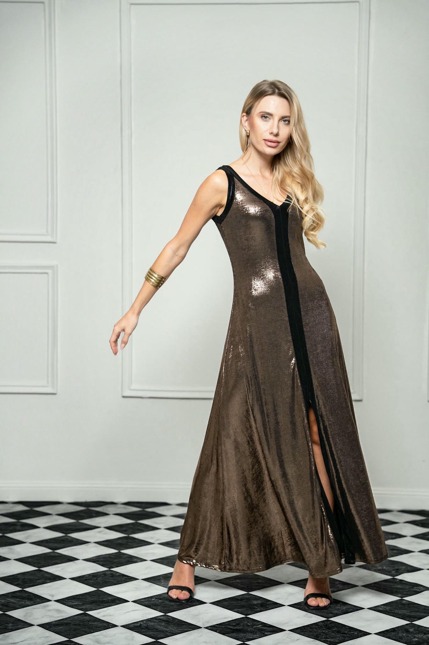 Eclipse Metallic Gown – Bronze and  Noir