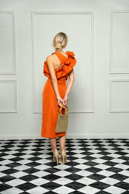 Saffron Ruffle Orange Midi Dress