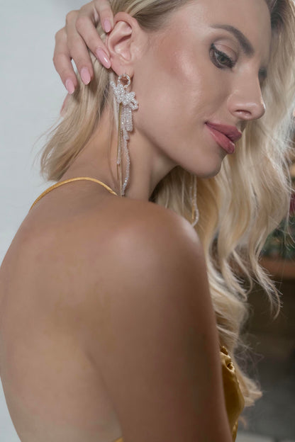 Whispers of Opulence – Pearl and Gold Chain Earrings-Tresor Collection by Viola