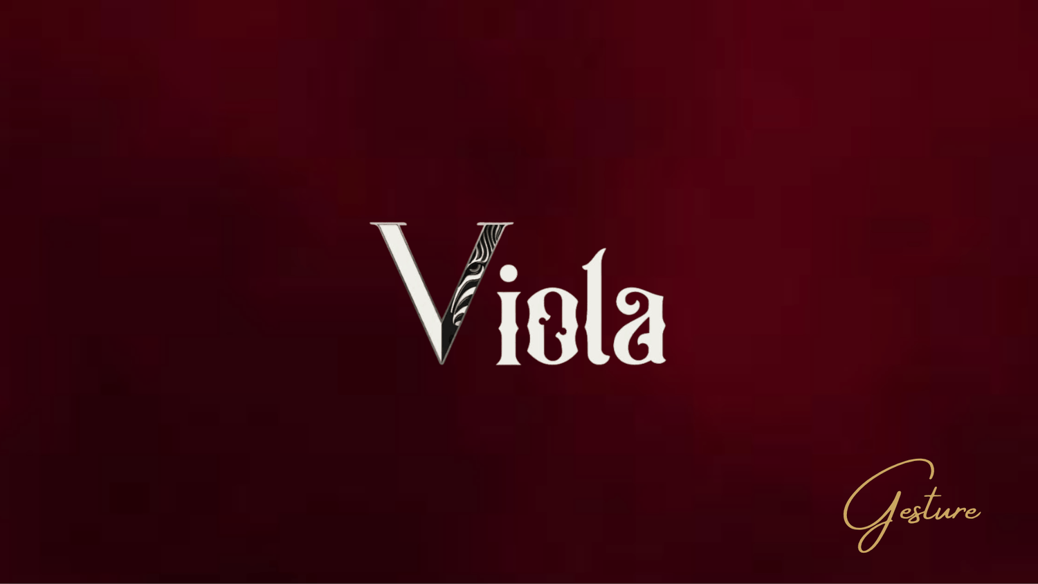 The word 'Viola' in a decorative font on a red background with 'Gesture' branding.