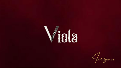 Logo of Viola on a red background with the word 'Indulgence'.